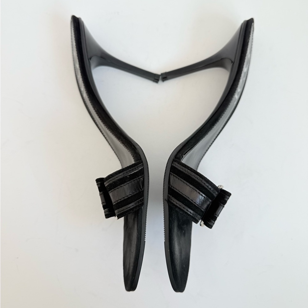 Christian Dior Y2K Black Leather Logo Plaque Kitten Heel Mules 39.5 Galliano Era - Picture 5 of 9